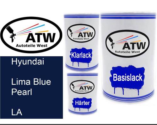 Hyundai, Lima Blue Pearl, LA: 500ml Lackdose + 500ml Klarlack + 250ml Härter - Set, von ATW Autoteile West.